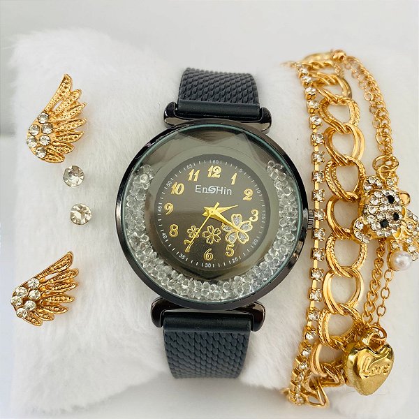 Relógio Fminino - Kit Relógio+Pulseiras+2pares de Brincos na Caixinha - FC0025
