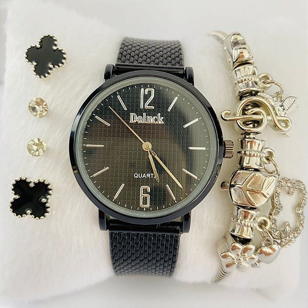 Relógio - Kit Rlógio+Pulseiras+2 Pares de Brincos na Caixinha - FC0037