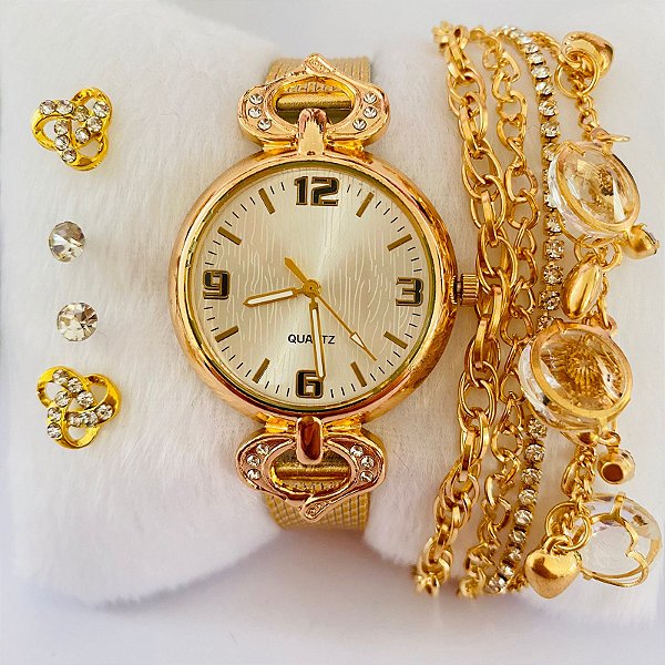 Relógio - Kit Relógio+Pulseiras+2pares de Brincos na Caixinha - FC0100