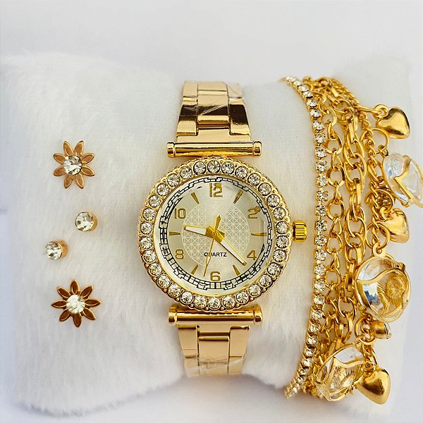Relógio - kit Relógio+Pulseira+Brincos na Caixinha - FC0104