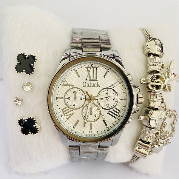 kit Relógio+Pulseira+Brincos na Caixinha - FC0116