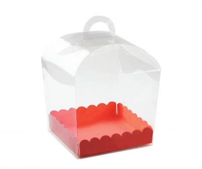Caixa Panetone 500g Transparente Com Base Vermelha (16 x 16 x 19 cm) - 10 unidades