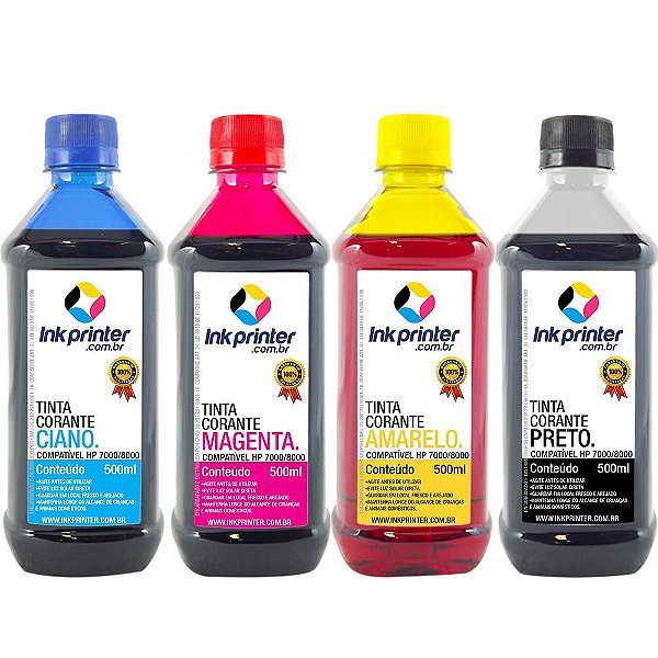 Tinta Corante InkPrinter para HP Série 7000, 8000 (4x500ml)