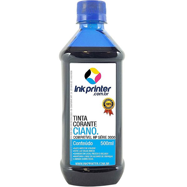 Tinta InkPrinter Ciano para Recarga de Cartucho de Impressora HP (500ml)