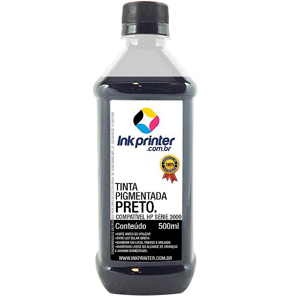 Tinta InkPrinter Preta Pigmentada para Recarga de Cartucho de Impressora HP (500ml)
