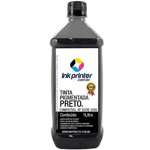 Tinta InkPrinter Preta Pigmentada para Recarga de Cartucho de Impressora HP (1 litro)