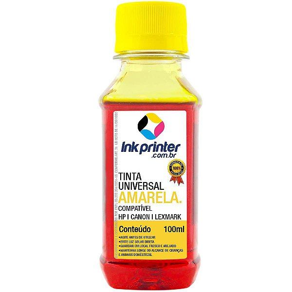 Tinta InkPrinter Universal Amarela para Recarga de Cartucho HP, Lexmark, Canon, Brother (100ml)