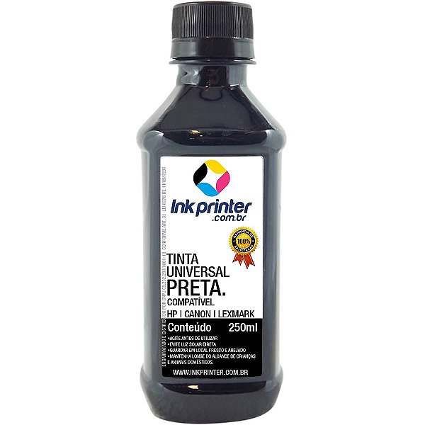 Tinta InkPrinter Universal Preta para Recarga de Cartucho HP, Lexmark, Canon, Brother (250ml)