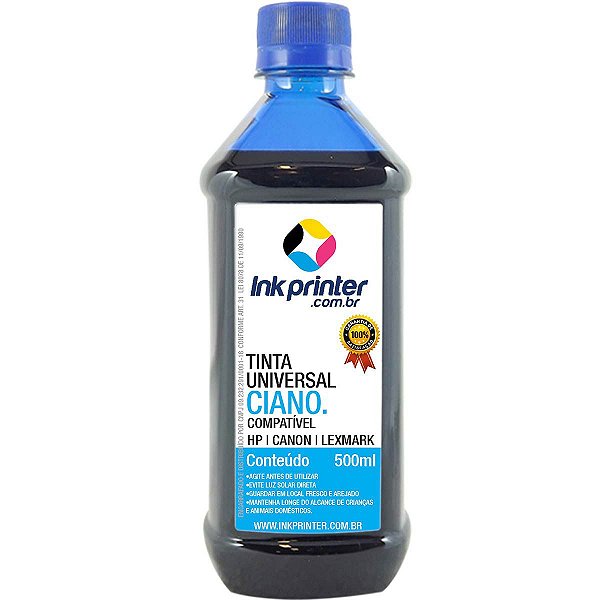 Tinta InkPrinter Universal Ciano para Recarga de Cartucho HP, Lexmark, Canon, Brother (500ml)