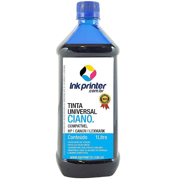 Tinta InkPrinter Universal Ciano para Recarga de Cartucho HP, Lexmark, Canon, Brother (1 litro)