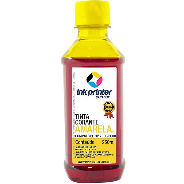 Tinta Corante InkPrinter Amarela para HP Série 7000, 8000 (250ml)