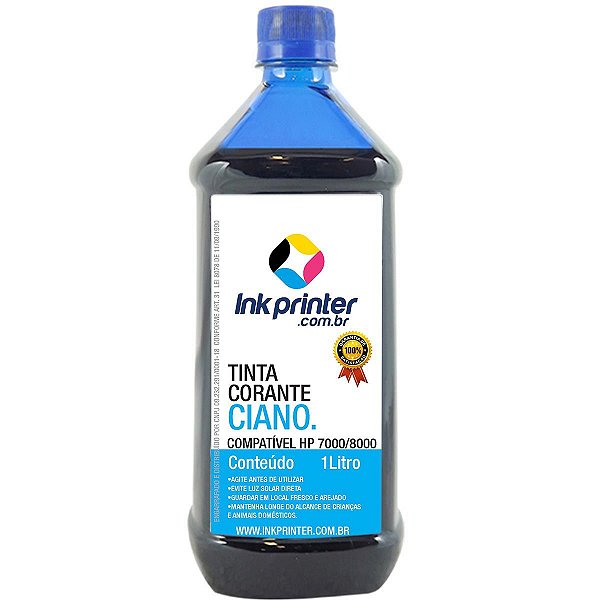 Tinta Corante InkPrinter Ciano para HP Série 7000, 8000 (1 litro)