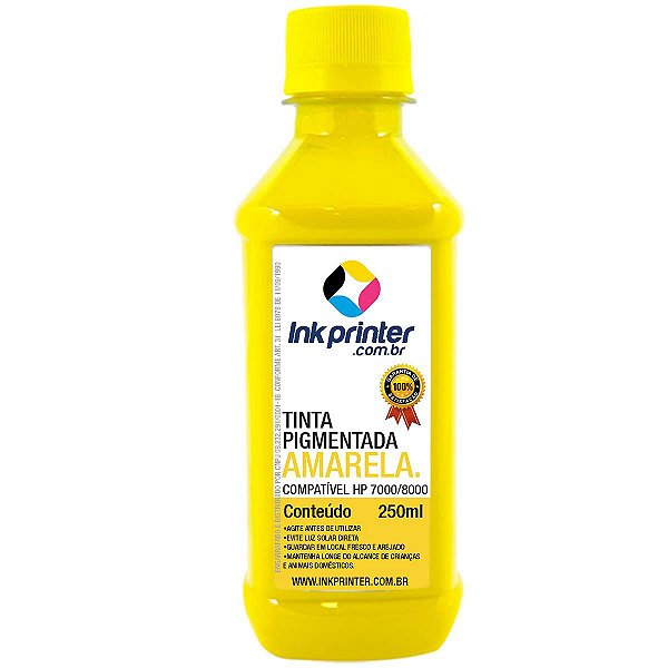 Tinta Pigmentada InkPrinter Amarela para Impressora HP Série 7000, 8000 (250ml)