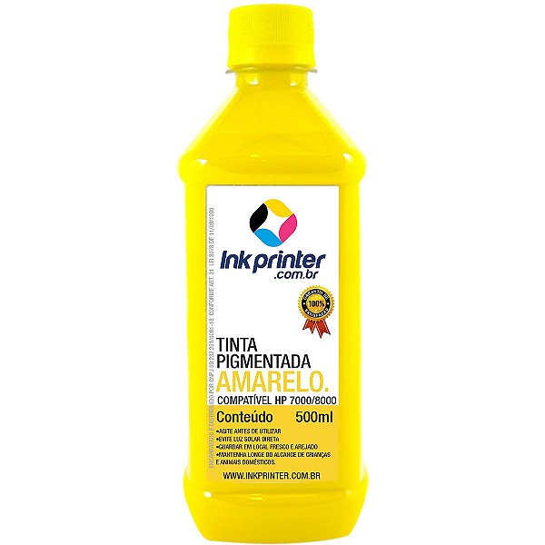 Tinta Pigmentada InkPrinter Amarela para Impressora HP Série 7000, 8000 (500ml)
