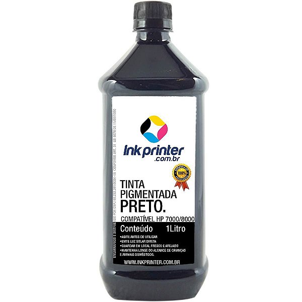 Tinta Pigmentada InkPrinter Preta para Impressora HP Série 7000, 8000 (1 litro)