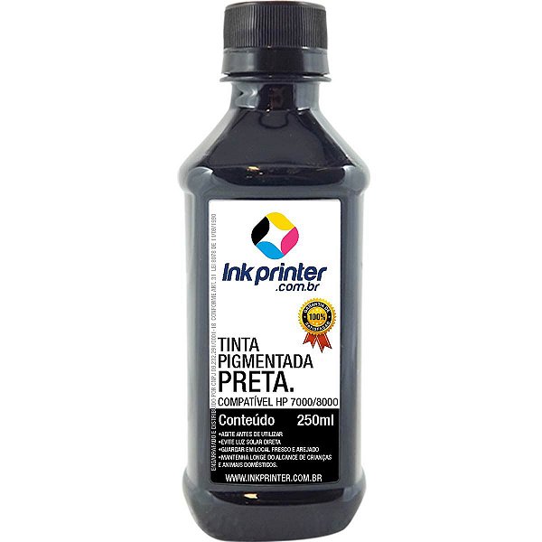 Tinta Pigmentada InkPrinter Preta para Impressora HP Série 7000, 8000 (250ml)