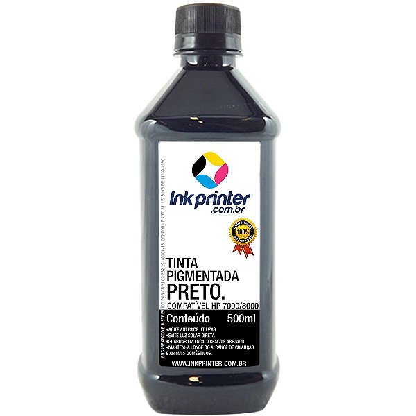 Tinta Pigmentada InkPrinter Preta para Impressora HP Série 7000, 8000 (500ml)
