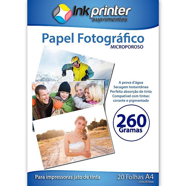 Papel Fotográfico Brilhante Glossy Microporoso A4 260gr