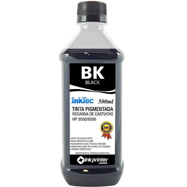 Tinta InkTec Preta Pigmentada para Recarga de Cartucho de Impressora HP (500ml)