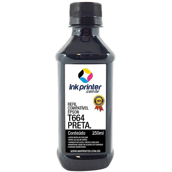 Tinta para Epson L110 - Preto - Compatível InkPrinter (T664 - 250ml)