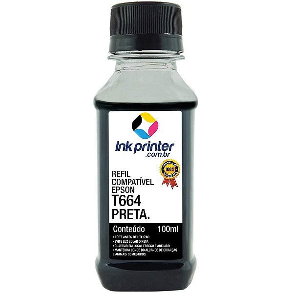 Tinta para Epson L200 - Preto - Compatível InkPrinter (T664 - 100ml)