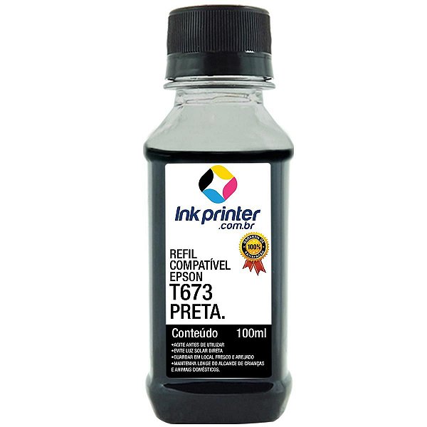 Tinta para Epson L1800 - Preto - Compatível InkPrinter (T673 - 100ml)