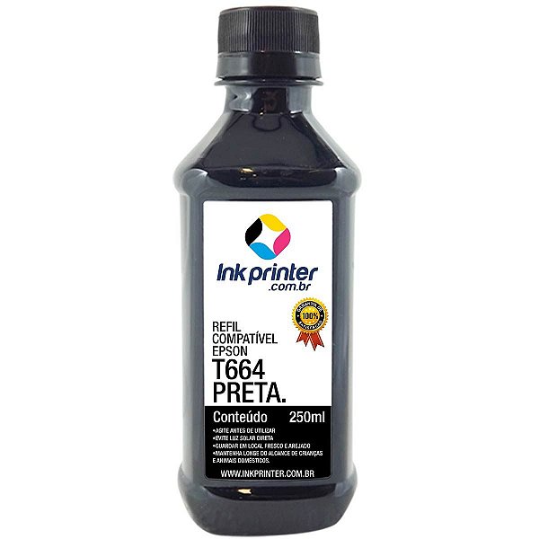 Tinta para Epson L375 - Preto - Compatível InkPrinter (T664 - 250ml)