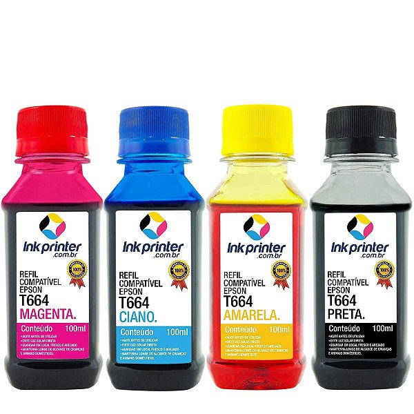 Kit de Tinta para Epson L120 - Compatível InkPrinter (T664 - 4x100ml)