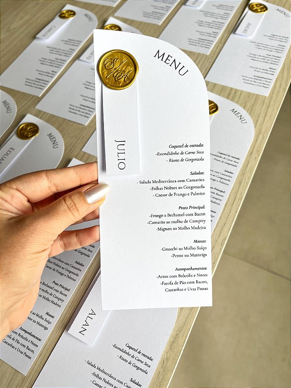 Menu meio arco com lacre de cera