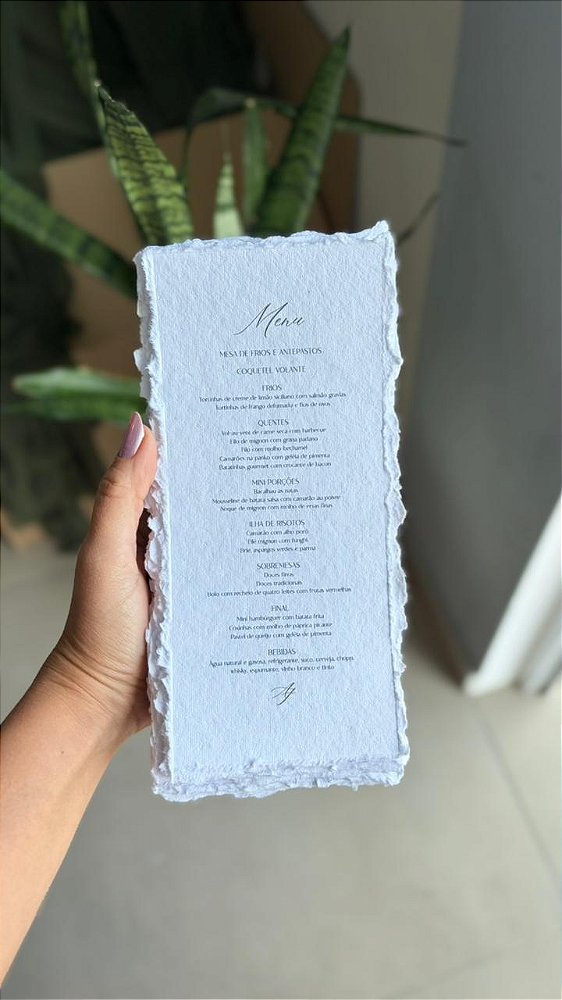 Menu em Papel Algodão - Modelo tradicional