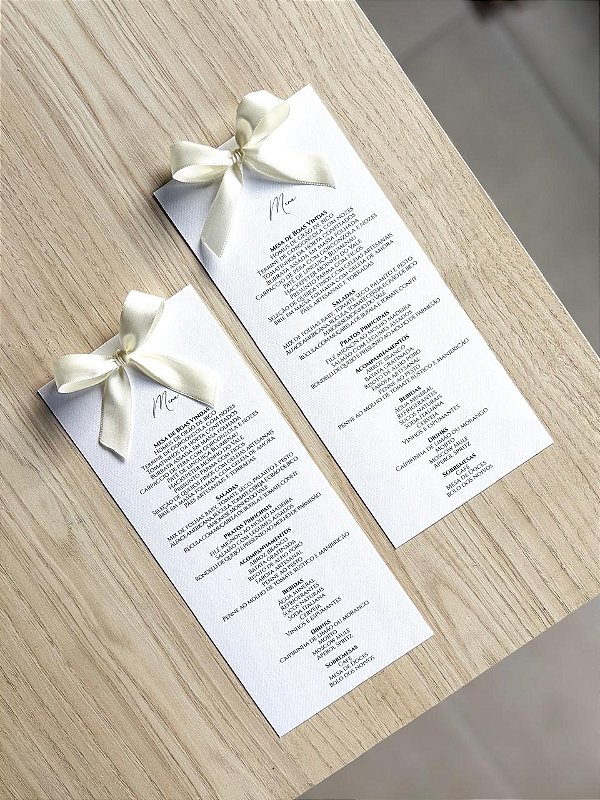 Menu frente e verso com laço
