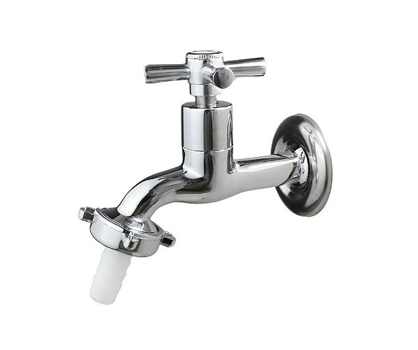 Torneira Para Tanque e Jardim Metal Cromada Volante Cruzeta ¼ Volta Com Bico 3/4 x 1/2