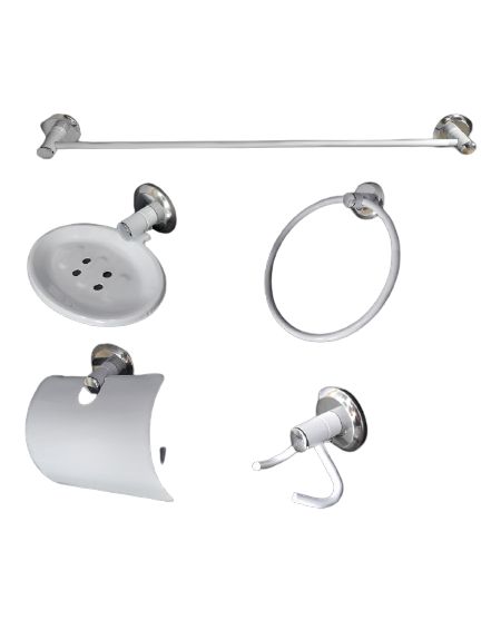 Kit Acessório Para Banheiro 05 Peças Aço Inox Branco Fosco