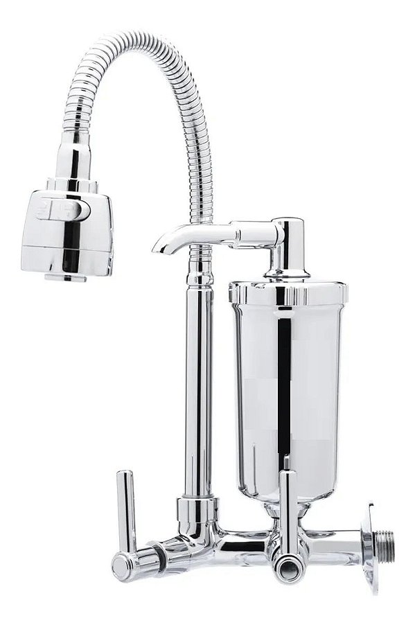 Torneira Gourmet Metal Cromado Com Filtro ABS Bica Móvel Parede C61 ¼ Volta