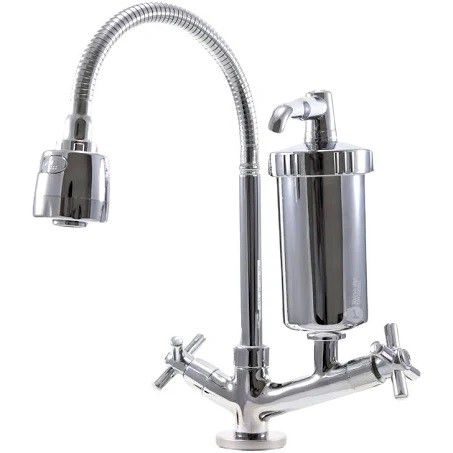 Torneira Gourmet Metal Cromado Com Filtro ABS Bica Móvel Mesa C31 ¼ Volta