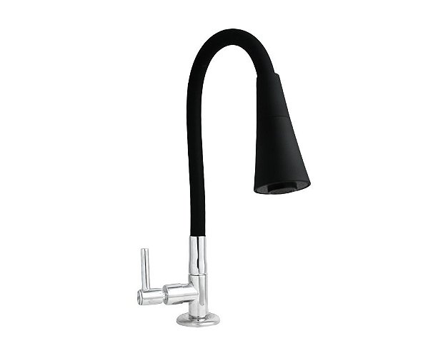 Torneira Gourmet Flexível Cone Preta 2 Jatos Metal Cromado 360° 1/4 Volta C61