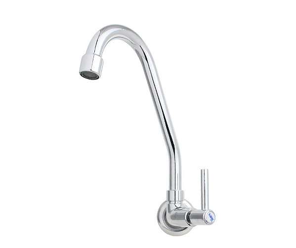 Torneira Para Cozinha De Parede em Metal Inox Cromado com Bica Móvel Articulada