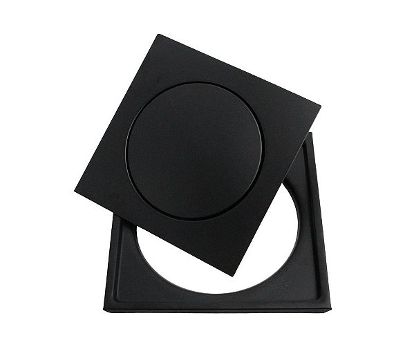 Ralo Click Inteligente Quadrado Preto Fosco Aço Inox 15 x 15 Com Suporte Caixilho Completo