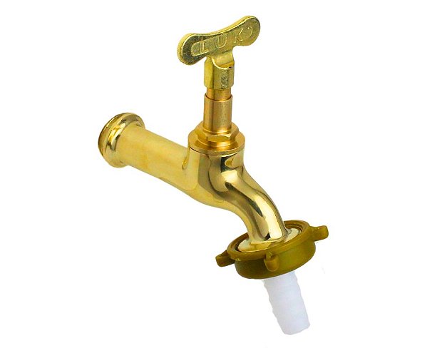 Torneira Para Jardim E Tanque Em Metal Amarela Longa 11 Cm Bico 3/4 Para Mangueira