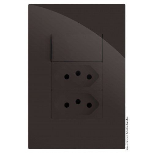 CJ INTERRUPTOR SIMPLES + TOMADA DUPLA 10A 4X2 RECTA CHOCOLATE GLOSS