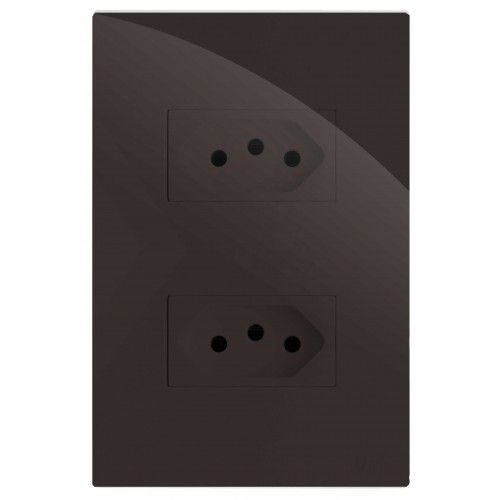 CJ TOMADA DUPLA 10A SEPARADO 4X2  - RECTA CHOCOLATE GLOSS