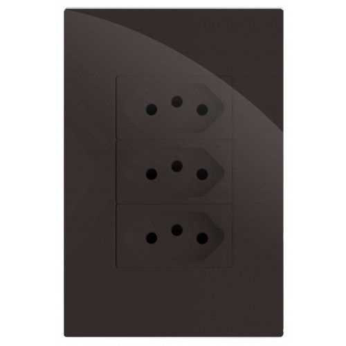 CJ TOMADA TRIPLA 10A 4X2  - RECTA CHOCOLATE GLOSS