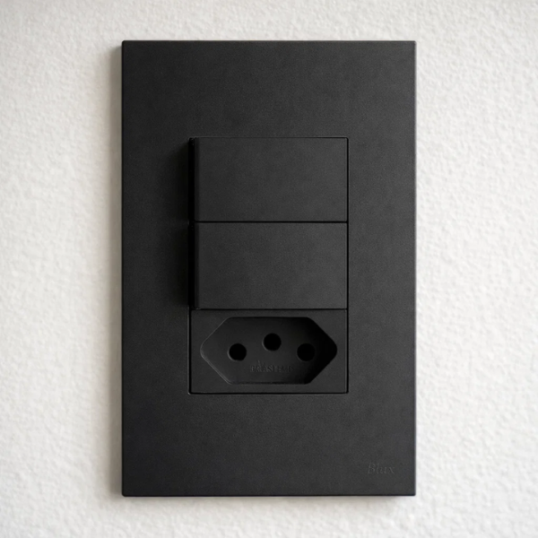 CJ INTERRUPTOR DUPLO SIMPLES + TOMADA 20A 4X2 - RECTA BLACK SATIN FOSCO