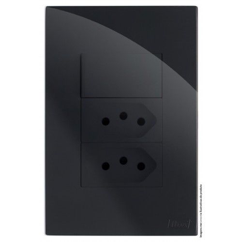 CJ INTERRUPTOR SIMPLES +  TOMADA DUPLA 20A 4X2 - RECTA BLACK GLOSS