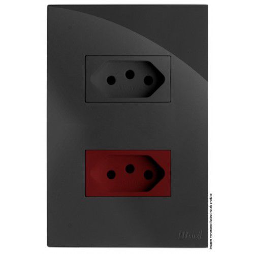 CJ TOMADA DUPLA 10A + 20A VERMELHO 4X2 -  RECTA GRAFITE GLOSS