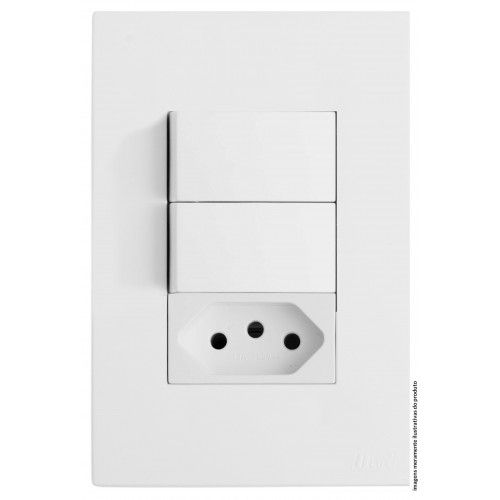CJ INTERRUPTOR DUPLO PARALELO + TOMADA 10A 4X2 - RECTA BRANCO FOSCO
