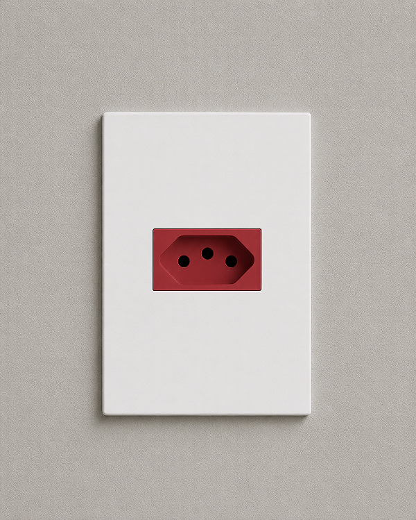 CJ TOMADA 20A VERMELHO HORIZONTAL 4X2 - RECTA BRANCO SATIN FOSCO