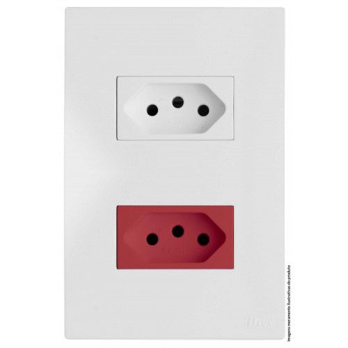 CJ TOMADA DUPLA 10A + 20A VERMELHO 4X2 - RECTA BRANCO SATIN