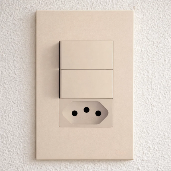 CJ INTERRUPTOR DUPLO PARALELO + TOMADA 10A 4X2 - RECTA AREIA SATIN FOSCO
