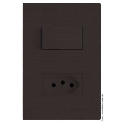 CJ INTERRUPTOR SIMPLES + TOMADA 10A 4X2 - RECTA CHOCOLATE FOSCO